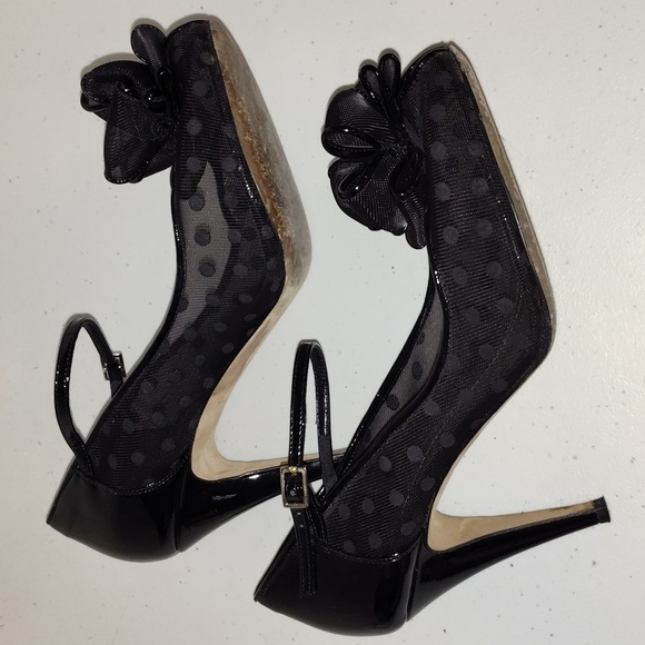 Kate Spade Didi Mesh Polka Dot PeepToe Size 9 black - Picture 8 of 12
